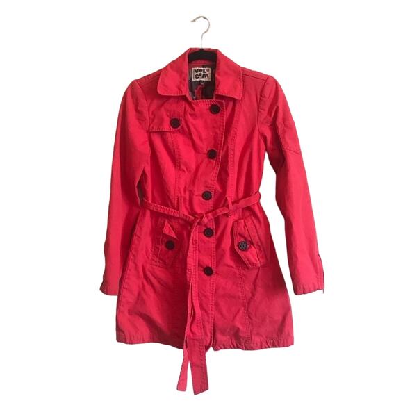 Volcom S trench coat with belt red streetwear classic cool alternative punk - Picture 1 of 9